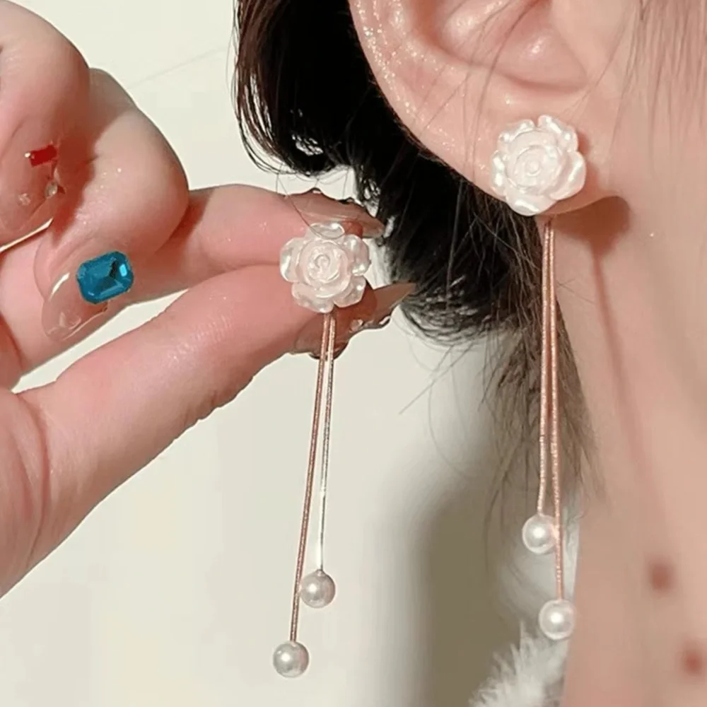 Pearl Flower Gold 18k plated drop long earrings